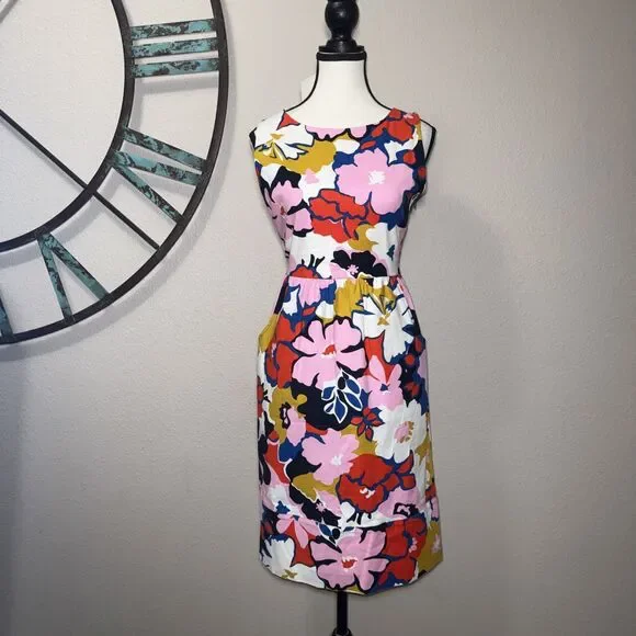 Whit Two Dress Petite 2P NWT Multicolor Floral Sleeveless Twill Sheath Pockets - Picture 2 of 6